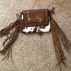 NWT Leather tooled and cow hide cross body western bag